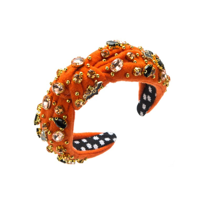 Wholesale Halloween Retro Beaded Ghost and Pumpkin Dark Style Headbands